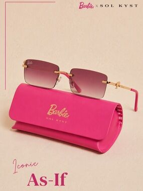 Barbie x Sol Kyst “As If” Sunglasses Pink Gradient Rimless Gold Midi Fit NIB
